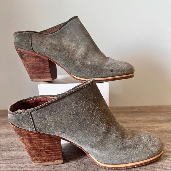 Rachel Comey Grey Suede Clogs Wooden Stacked Heel 7 - Picture 3 of 8